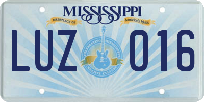 MS license plate LUZ016