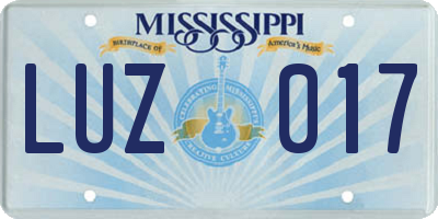 MS license plate LUZ017