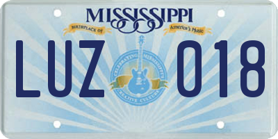 MS license plate LUZ018