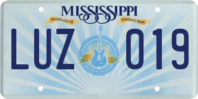 MS license plate LUZ019