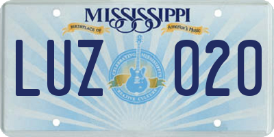MS license plate LUZ020