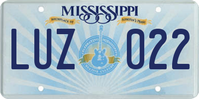 MS license plate LUZ022