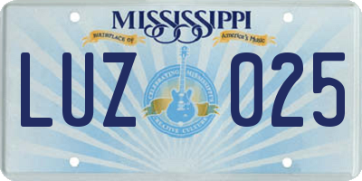 MS license plate LUZ025