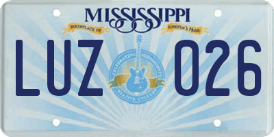 MS license plate LUZ026