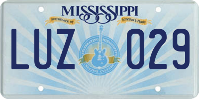 MS license plate LUZ029