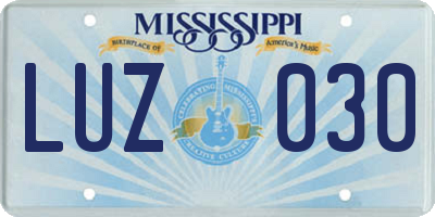 MS license plate LUZ030