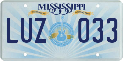 MS license plate LUZ033