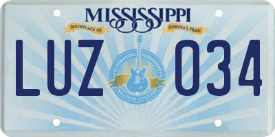 MS license plate LUZ034