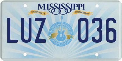 MS license plate LUZ036