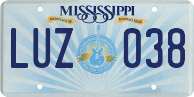 MS license plate LUZ038