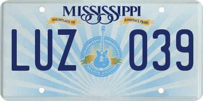 MS license plate LUZ039