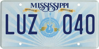 MS license plate LUZ040