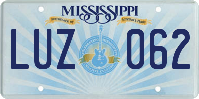 MS license plate LUZ062