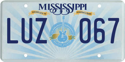 MS license plate LUZ067