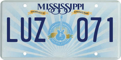 MS license plate LUZ071