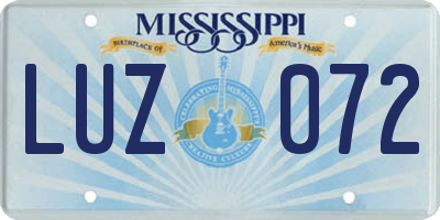 MS license plate LUZ072