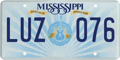 MS license plate LUZ076