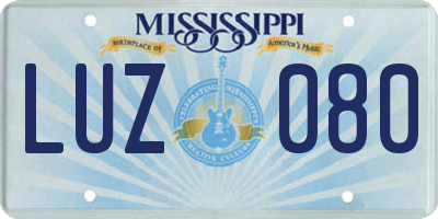 MS license plate LUZ080