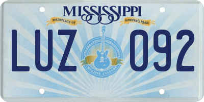 MS license plate LUZ092