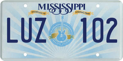 MS license plate LUZ102