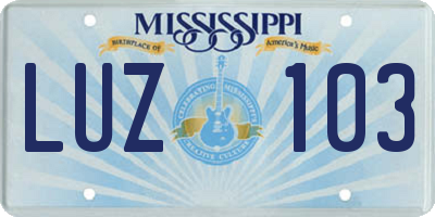 MS license plate LUZ103