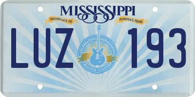 MS license plate LUZ193