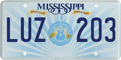 MS license plate LUZ203