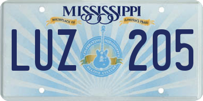 MS license plate LUZ205