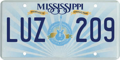 MS license plate LUZ209