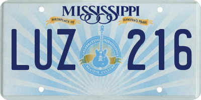 MS license plate LUZ216