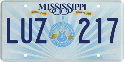 MS license plate LUZ217