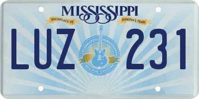 MS license plate LUZ231