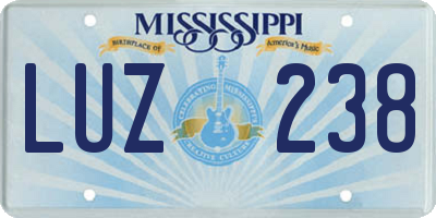 MS license plate LUZ238