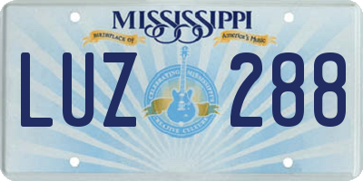 MS license plate LUZ288