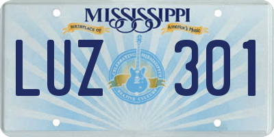 MS license plate LUZ301