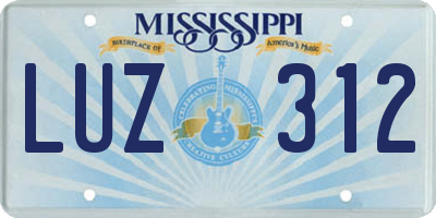 MS license plate LUZ312