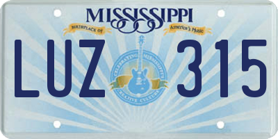 MS license plate LUZ315