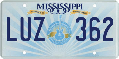 MS license plate LUZ362