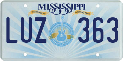MS license plate LUZ363