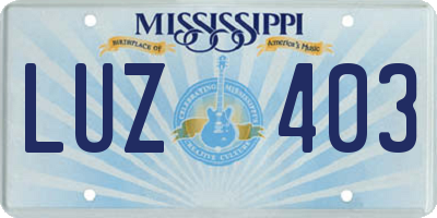 MS license plate LUZ403