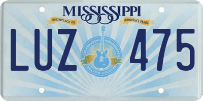 MS license plate LUZ475