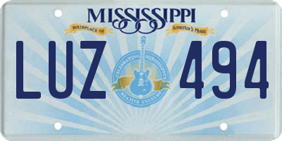 MS license plate LUZ494