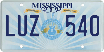MS license plate LUZ540