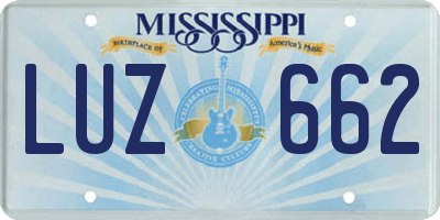 MS license plate LUZ662