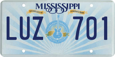 MS license plate LUZ701
