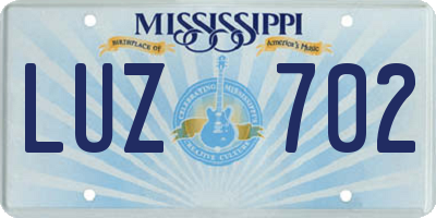 MS license plate LUZ702