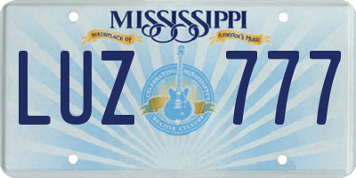 MS license plate LUZ777