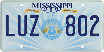 MS license plate LUZ802