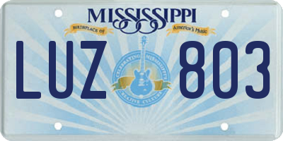 MS license plate LUZ803