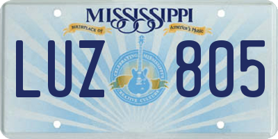 MS license plate LUZ805